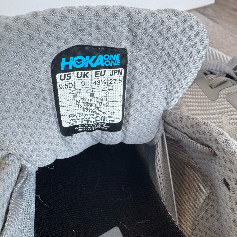 Men's Hoka Clifton 9 Running Shoes - Gray - Picture 5 of 6